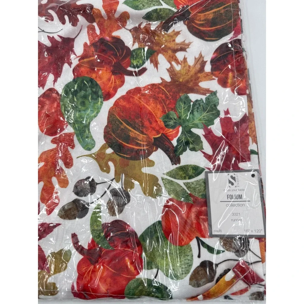 Lifestyle‎ Folium Table Runner Multi Pumpkin Harvest 16x120 Fall Leaves New